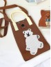 Large Capacity Super Soft Bear Patterned Knitted Cellphone Bag W Strap